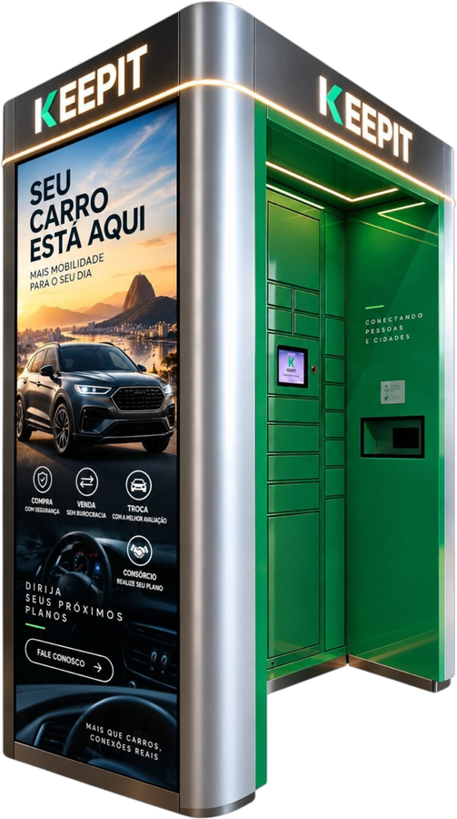 Painel de LED KeepIt exibindo o anúncio de uma loja de carros