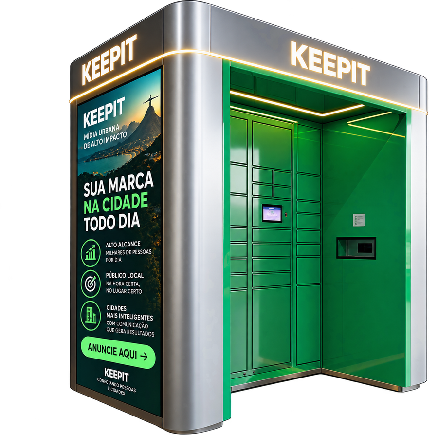 Painel de LED KeepIt instalado, com anúncio em exibição